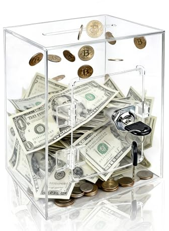 Spardose Acryl Transparente, Acryl Sparschwein mit Schlüssel 20 x 15 x 12cm Spendenbox Abschließbar Durchsichtig für Abstimmung Sparen Spende