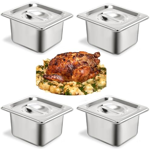 4 Piezas Recipientes Gastro Con Tapa, Recipientes De Acero Inoxidable, Recipientes Para Alimentos Acero Inoxidable, Gastronorm Con Tapa, 17,5 X 16 X 10 CM