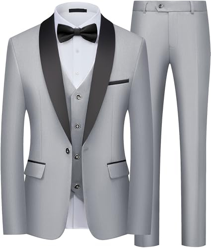 Costume Homme 3 Pièces Slim Fit Smoking Châle Mariage Veste Gilet Pantalon | Smoking 3 pièces élégant pour homme, idéal pour mariage, marié, cérémonie, soirée formelle, bal de promo, gala et fête chic