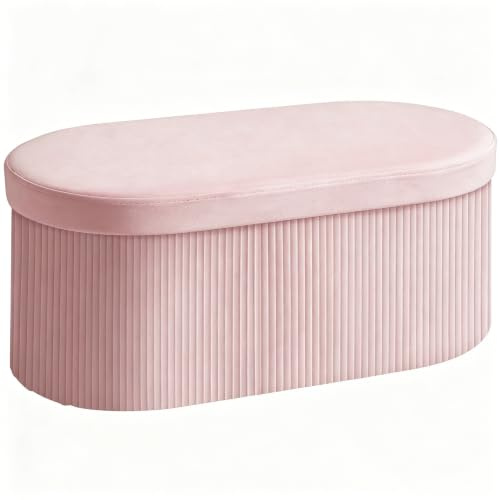 HOMCOM Puff Almacenaje, Banco Almacenaje Plegable, 72 L, 76x38x35 cm, Tapizado en Terciopelo, Baúl de Almacenamiento, Carga 120 kg, Taburete para Sala de Estar, Dormitorio, Entrada, Rosa