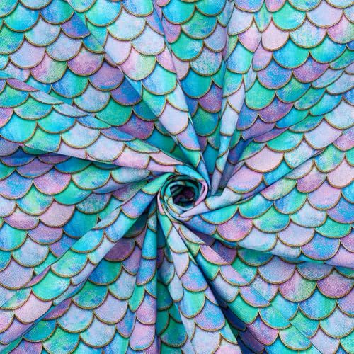FINGERINSPIRE 1000x1470mm Baumwolle Meerjungfrau Schuppen Stoff Fischschuppen Muster Stoff Bunte Meerjungfrau Baumwollstoffe für Party Hintergrund Näharbeiten kreative DIY Anwendungen Nicht Elastisch