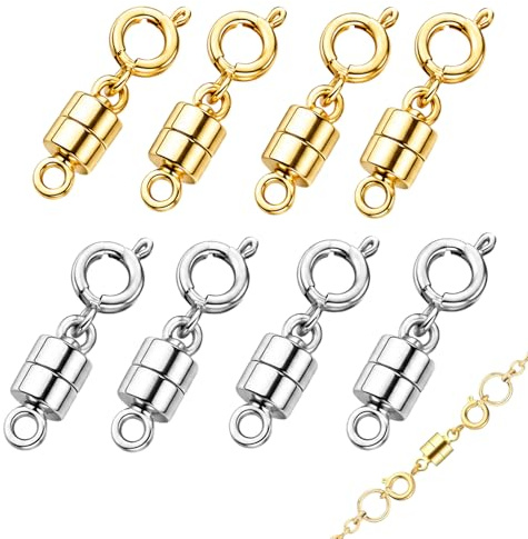 8Pcs Magnetic Necklace Clasps – Strong Magnet Jewellery Fasteners for Bracelets & Necklaces – Silver & Gold Tone Jewelry Connector Closures for DIY Craft Making