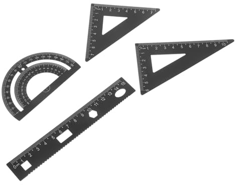 ABOOFAN Set Righello Squadra Goniometro in Lega di Alluminio Nero Robusto e Portatile per Uso Scolastico e Ufficio, per Insegnanti e Ingegneri, 4 Pezzi