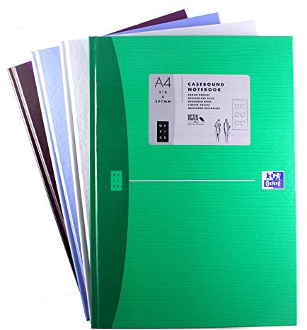 Oxford gebundenes Buch A4, kariert, 192 Seiten, 4 Farben, 5 Stück