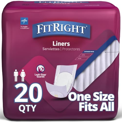 FitRight Restore Incontinence Liners, Maximum Absorbency, 13 x 30, 20 Count (Pack of 4)
