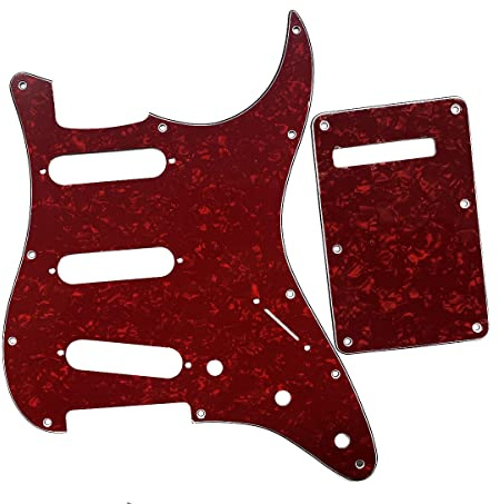 KAISH Battipenna a 11 fori ST/Strat Style SSS Pick Guard con piastra posteriore ST Tremolo Trem copertura per USA/Messico Stratocaster/Strat rosso perla
