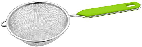 Fackelmann Sieb Ø 10 cm, Küchensieb aus Edelstahl, feinmaschiger Seiher mit Griffeinlage aus Kunststoff (Farbe: Grün/Silber), Menge: 1 Stück