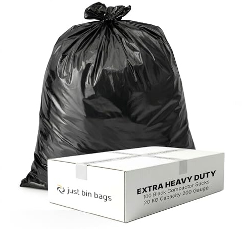 Just Bin Bags 100 x Black Compactor Sacks - 40 Micron - Extra Heavy-Duty | Durable, reliable refuse sacks for everyday waste handling.