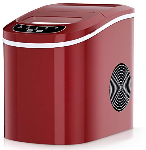 DREAMADE Machine à Glaçons avec Réservoir d'Eau 2,2L Taille de Glaçon en Option, 9 Glaçons en 6-13 Minutes, 12KG de Glace par Jour pour la famille 24,2 x 35,8 x 32,8CM (Rouge)