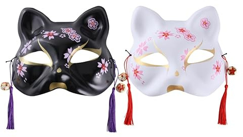 Amosfun Japanische Katzenmaske Cat Mask Mit Verstellbarem Band Für Halloween Karneval Maskerade Party Kostümzubehör