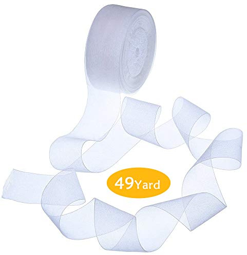 Organzaband, Weiß, 45m x 4cm Organza Schleifenband,Schimmernd Weiss Geschenkband Chiffonband Dekoband für Hochzeit Taufe Geschenkverpackungen
