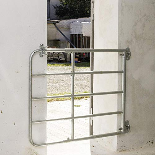 Agrarzone Cancello per pascolo zincato 110 cm regolabile 1m - 1,7m | Cancello con set di montaggio | Cancello elettrificabile per l'accesso sicuro al pascolo | Cancello per recinzioni elettrificate