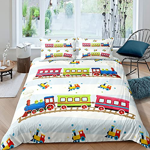 Cartoon Train Duvet Cover Boys Car Vehicles Bedding & Linen Cute Trains Bedding Set For Kids Teens Bedspread Cover Ultra Soft Single Bedclothes Zipper Boys