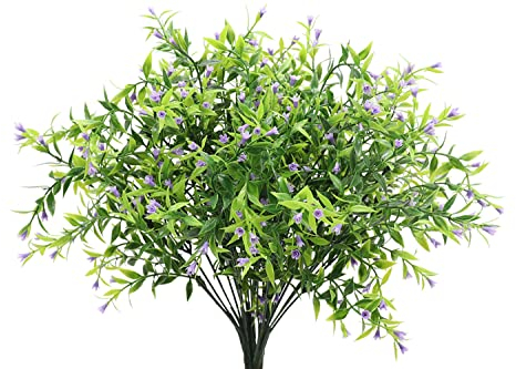 Derbway 4pcs Künstliche Magnolien Pflanze, Plastik Blumensträuße Dekoration für Haus, Garten, Grün, Innen und Außendekor (Lila)