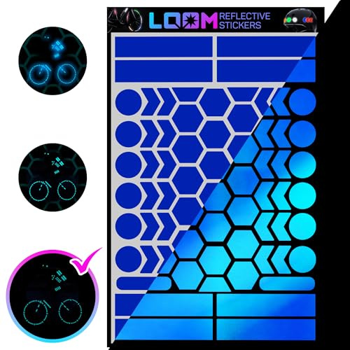 LOOM Kit d'autocollants réfléchissants (67 pièces bleues) • Autocollants de sécurité étanches pour casques, skateboard, vélo, scooter, vélo électrique, moto et poussettes • Couleurs vives