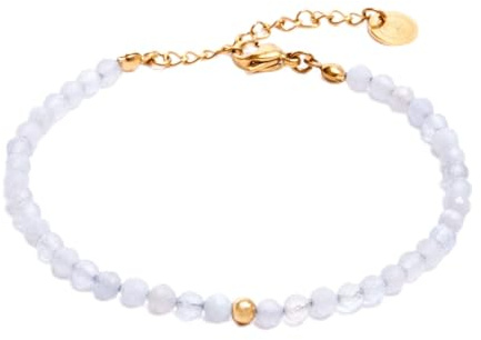 BERGERLIN Naturstein Perlenarmband Damen Herren, Silber/Gold | Naturstein Armband Damen & Herren: Armband Gold/Silber mit echten Heilsteinen – vom deutschen Prüflabor bestätigt.