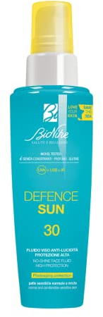 Bionike Defence Sun - Fluido Solare Viso Anti-Lucidità SPF 30 Effetto Matte, per Pelli Normali e Miste, Azione Opacizzante e Antiossidante, Waterproof, Rafforza e Ripara la Pelle, 50 ml