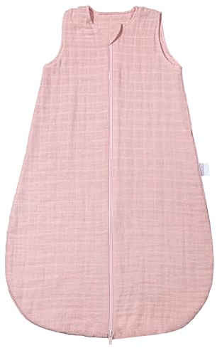 MAKIAN Sommerschlafsack Musselin, ärmellos - Leichter Baby Schlafsack ohne Ärmel für Sommer und Frühling, Mull-Stoff aus 100% Baumwolle, ÖkoTex Standard 100 - Puder - 90 cm