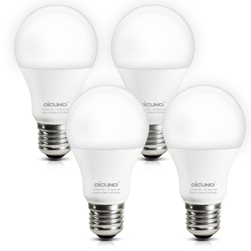 DiCUNO E27 LED Lampe mit Dämmerungssensor, 9W (ersetzt 60W), Automatische Tag-Nacht Sensorlampe, Lichtsensor Glühbirne 5000K Kaltweiß, 800lm, Außenbeleuchtung, nicht dimmbar, 4er Pack