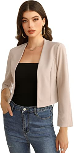 KOJOOIN Damen Bolero Langarm Strickjacke Elegant Festlich Schulterjacke（Verpackung MEHRWEG） Beige,L