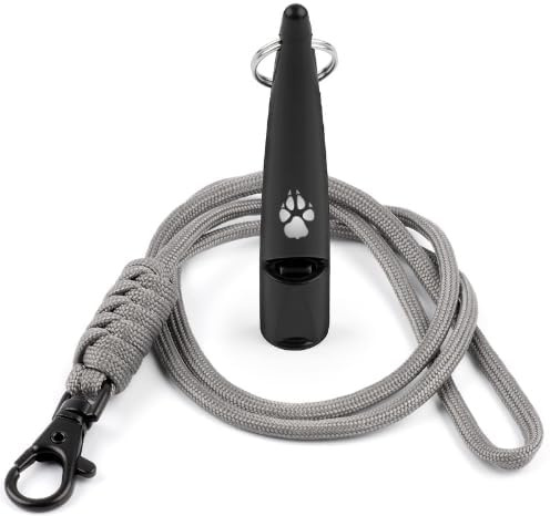 TDL Fischietto da Addestramento per Cani con Cordino – Fischietto con Suono Forte, Tono Costante e Portata Lunga – Richiamo a Lunga Distanza ad Alta Frequenza per la Maggior – Nero con Cordino Grigio