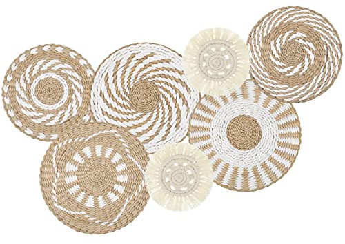 7-teiliges Boho-Wandkorb-Set zum Aufhängen, gewebt, groß, handgefertigt, rund, für Boho, Bauernhaus, dekorative, rustikale Wanddekoration, Wohnzimmer, Küche (stilvoll)