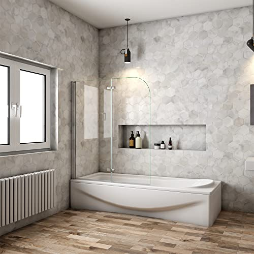 Mampara Ducha para Bañera - Abatible 2 Hojas - Cristal Templado 6mm - Plegable - (1080-1100) X1400mm