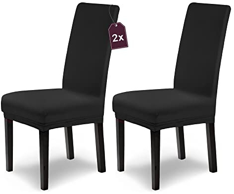 Scheffler Home Stuhlhussen Leni Vellina Schwarz 2er Set Baumwolle-Touch – Elastische und waschbare Stuhlbezüge Hussen für Freischwinger und Esszimmerstühle – Öko-Tex Zertifiziert