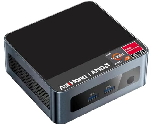 AskHand Mini PC, Ryzen 5 5600H (6C/12T 4.2 GHz) 16GB DDR4 512GB SSD, Windows 11 Pro/WiFi 6/ BT-5.2/ USB*4/ Type-C (4K@60Hz~8K@30Hz)/ HDMI*2 (4K@60Hz) 3-Bildschirmausgabe