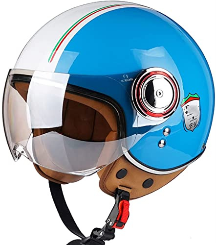 Jethelm mit Visier Retro Pilotenhelm Vintage Roller Helm Damen Herren Retro Elektrischer Halbhelm Mit Sonnenblende Jet-Helm Für Cruiser Motobike ECE Approved (Color : K, Size : M(54~56cm))