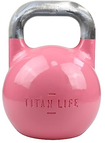 TITAN LIFE PRO Kettlebell Steel Competition 8kg. Rosa. Professionelle Kugelhantel. Wettkampfeinsatz. Große Bodenfläche. Legierter Stahl