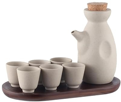 Carafe d'eau Pot à saké rétro en céramique avec Un Demi-Catty de Liqueur Shochu Pot à vin Chaud Ancien Petit Pot à vin Tasse à vin Tasse Pot Ensemble à vin Carafes (Color : Bruin)