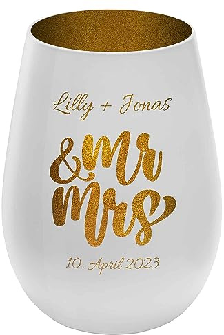 Windlicht mit Gravur Love für Paare - Weiß/Gold - personalisierbar - Verschiedene Motive auswählbar - Höhe 12 cm - Geschenk Teelichthalter Liebe
