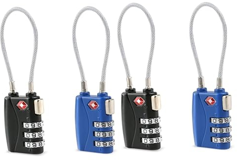 4 Stück Zahlen-Vorhängeschloss, 3-stelliges Zahlenschloss, Kabel-Gepäckschloss, TSA-zugelassene Schlösser, TSA-Schloss for Gepäck, Mini, klein, for Aufhängen/118