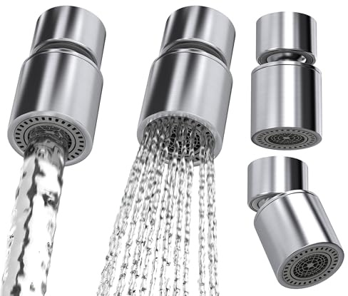 QUADRON Wasserhahn Luftsprudler | Größe 4,9 x 2,8 cm | 360-Grad-drehbarer Schwenkkopf, gebürsteter Edelstahl | Duschfunktion | Innengewinde: M22x1 | Wassersparender Siebstrahlregler