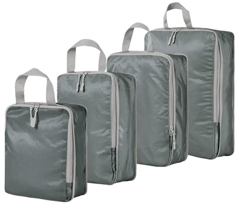4-teiliges Set aus Kompressions-Packwürfeln für Koffer, erweiterbare Reisegepäck-Aufbewahrungstaschen, Reisezubehör-Organizer (Grau)