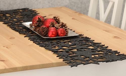 MC-Trend Filz Tischläufer „Sternennacht“ 140 x 24 cm aus 3 mm starkem Filz Tischdecke Tischdeko Unterlage Tischband Platzdeckchen für Weihnachten (dunkelgrau)