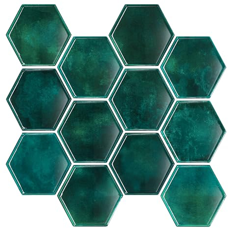 VEELIKE Fliesenaufkleber Sechseck Dunkelblau Klebefliesen Küche Fliesenfolie Bad 3D Fliesen Aufkleber Dunkelgrün Küchenfliesen Überkleben Selbstklebende Fliesen Wasserfest 30.5cm×30.5cm 6 Stück