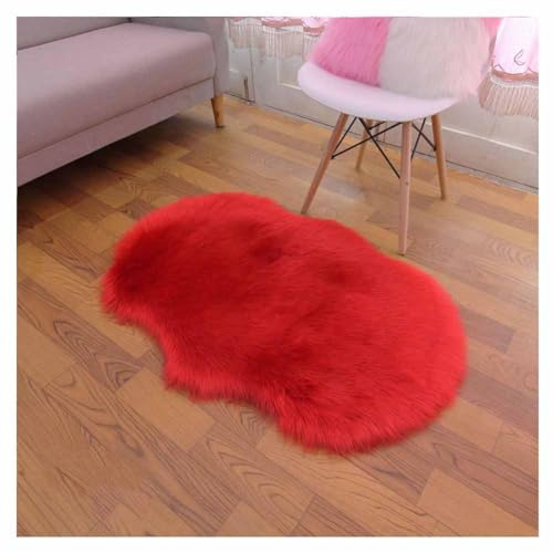 SHTGOI Tappeto in pelliccia sintetica di agnello, in finta pelliccia di agnello, con antiscivolo, in pelle di cervo, morbido, per soggiorno, camera da letto, 60 x 100 cm, rosso