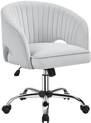 Yaheetech Chaise de Bureau Découpe Latérale avec Accoudoirs Intégrés Gris | Inclinable 110° Dossier Cannelé Coussin 10.5cm Charge max 136kg Velours Douce Pour Bureau Salon Chambre Studio Coiffeuse