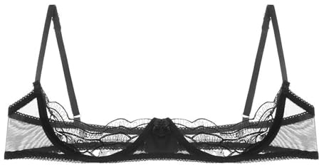 QIRUIRED Women Bras Sexy Lingerie Lace 1/4 Cups Unlined Womens Underwear See Through Lace Bra Adjustable Straps Push Up Underwire Bralette Sheer Lingerie Black