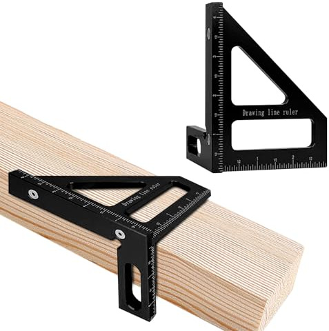 3D Multi Angle Measuring Ruler, 45° & 90° Degree Triangle Scriber Square Protractor, Miter Triangle Ruler Measuring Tool for Engineer Aluminum Inch Scale for Carpenters and Woodworkers (Black)