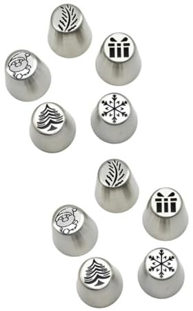 Ciieeo 10pcs Stainless Steel Pastry Nozzles Kit Christmas Tree Theme for Cake Cookie Cupcake Decorating Tool
