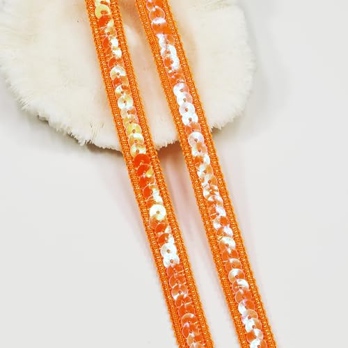 Länge 10 Yards (9,14 m), Breite 12 mm/0,47 Zoll, orangefarbenes Pailletten-Besatzband, zum Nähen, DIY-Basteln, Kostüme, Heimdekoration (Orange)