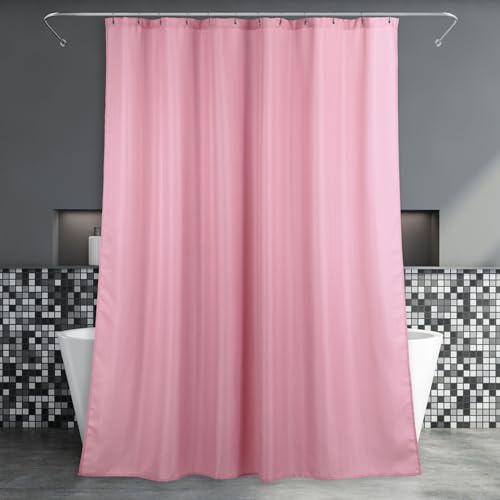 Rosa Duschvorhang für Badezimmer: Wasserabweisend Badevorhang, 183L×183B | Polyester Duschvorhang mit gestreifter Textur im Leinen-Look, eleganter Unifarben-Stil, leicht, waschbar, halbdurchscheinend