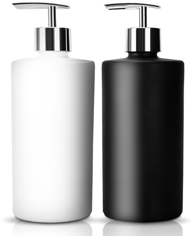 Lottsall Seifenspender Glas Set, 500-ml-Seifenspender in Schwarz und Weiß, matt, Badezimmerset mit Pumpenkopf aus Edelstahl, Modern Handseifenspender Glas für Badezimmer, 2 Stücke