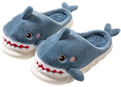 LANFIRE Animal slippers for women Shark slippers Soft warm winter slippers Home plush cotton slippers (Light blue, Adult, Women, 7.5, Numeric Range, UK Footwear Size System, 8.5, Medium)