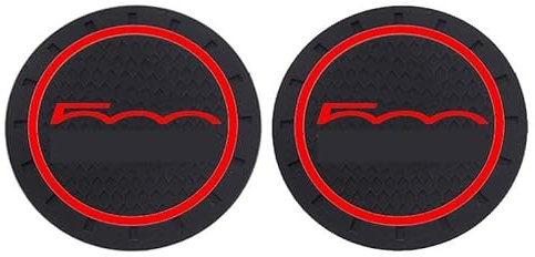 Car Cup Holder Insert Anti-Dust Non-Slip Rubber Coaster Mats Compatible for Fi At 500 Cars 2 pcs with logo (Red)