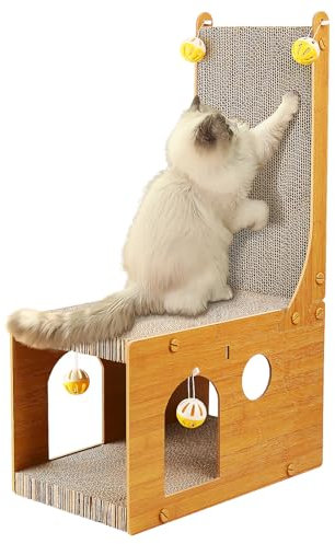 YEMOO ​Cat Scratcher, Cat Scratching Board, L Shaped Vertical Cat Scratcher for Wall and Couch Protection, Cat Cardboard Scratcher with 4 Ball Toys for Indoor Cats