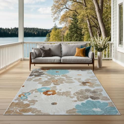 the carpet Porto Teppich Wohnzimmer, Outdoor geeignet, robust, modern und hochwertig, Wetterfest und UV-beständig, Ideal für Balkon, Terrasse, Küche und Esszimmer, Multi-1, 140 x 200 cm
